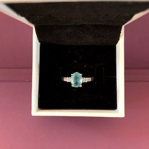 Madagascan Blue Apatite and White Topaz Sterling Silver Ring.